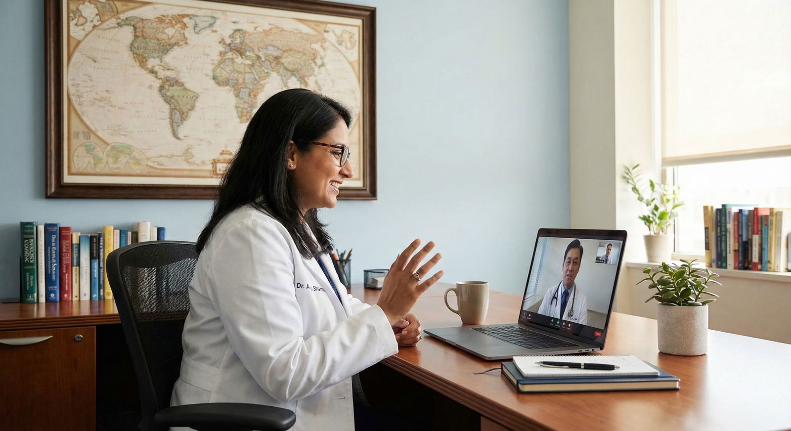 Doctor providing virtual care across multiple states via telehealth dashboard -  for Telehealth Growth Maps: States Poised to