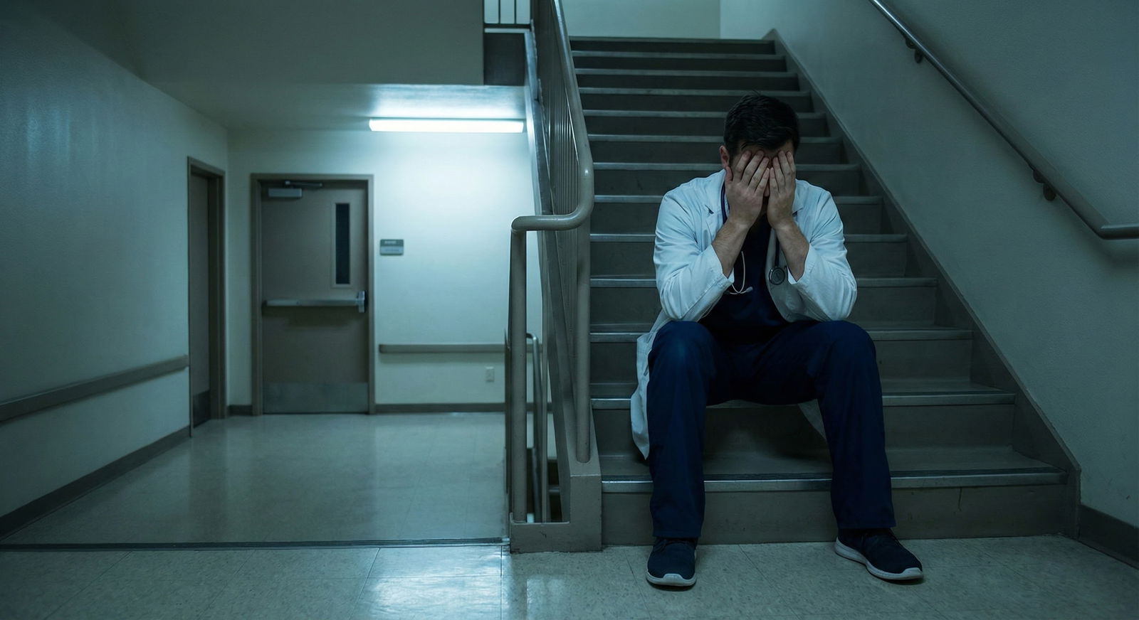 Resident physician sitting with application documents, looking thoughtful but determined -  for Should I Disclose Past Burnou