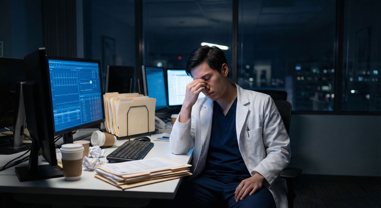 Resident physician leaving hospital at dawn after night float shift -  for Night Float Timeline: Pre-, During-, and Post-Bloc