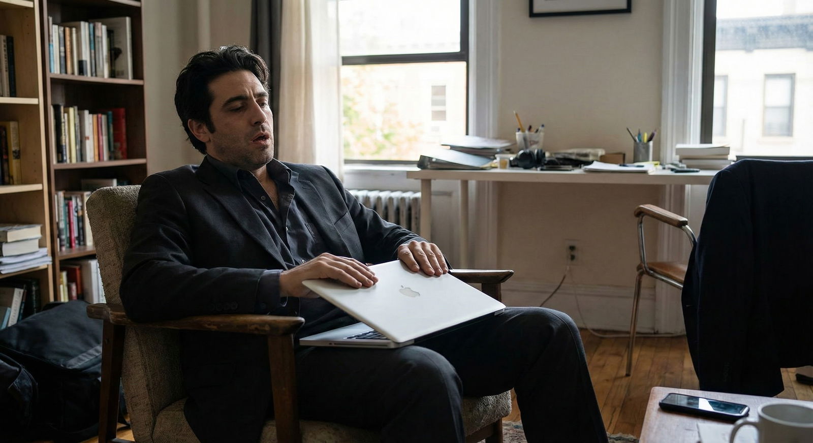 Medical residency applicant on a virtual interview call anxiously checking their background -  for What If My Virtual Backgro