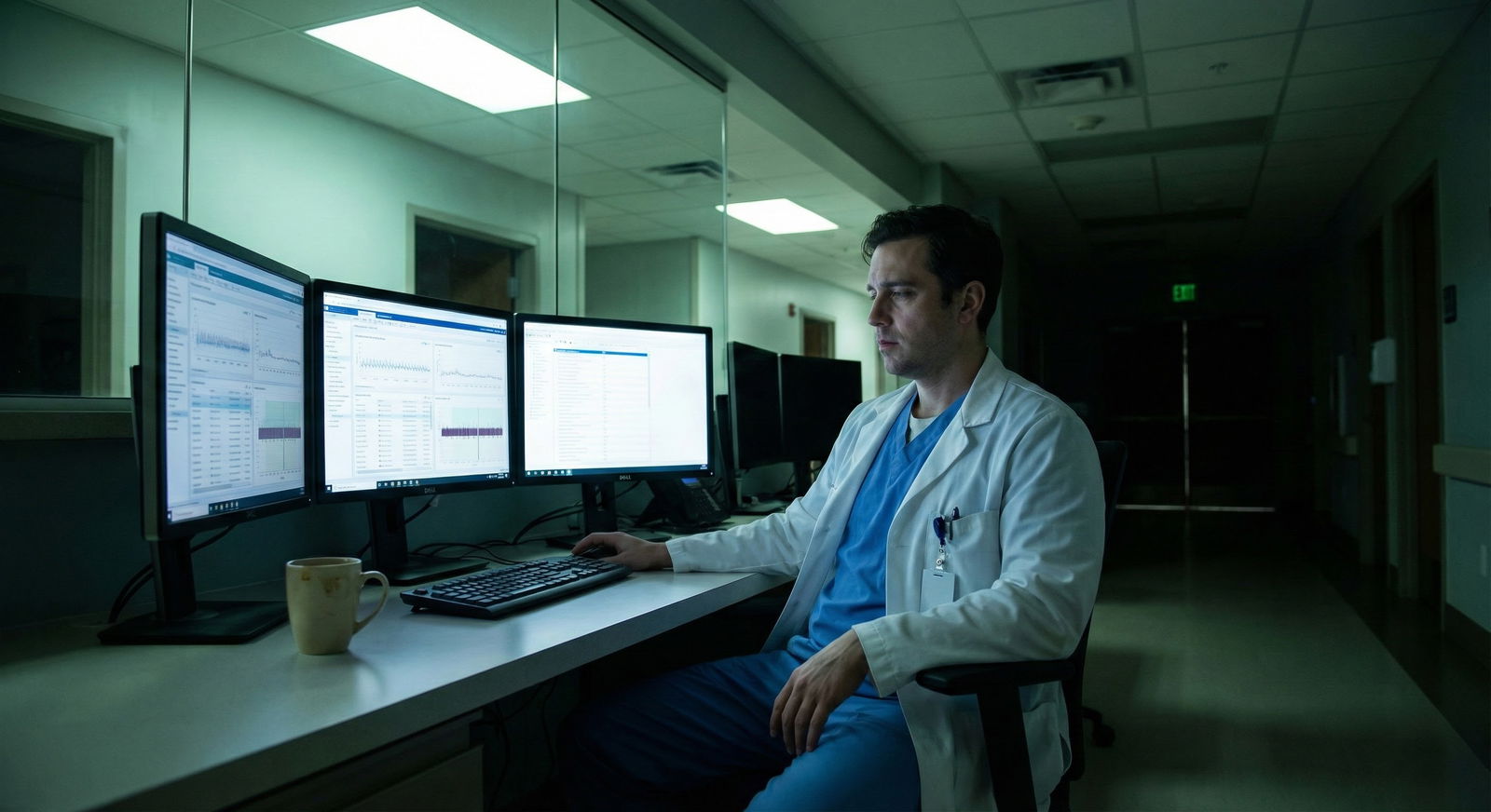 Exhausted resident reviewing patient charts late at night -  for Is It Normal to Feel Exhausted Even Under 80 Hours? What’s E