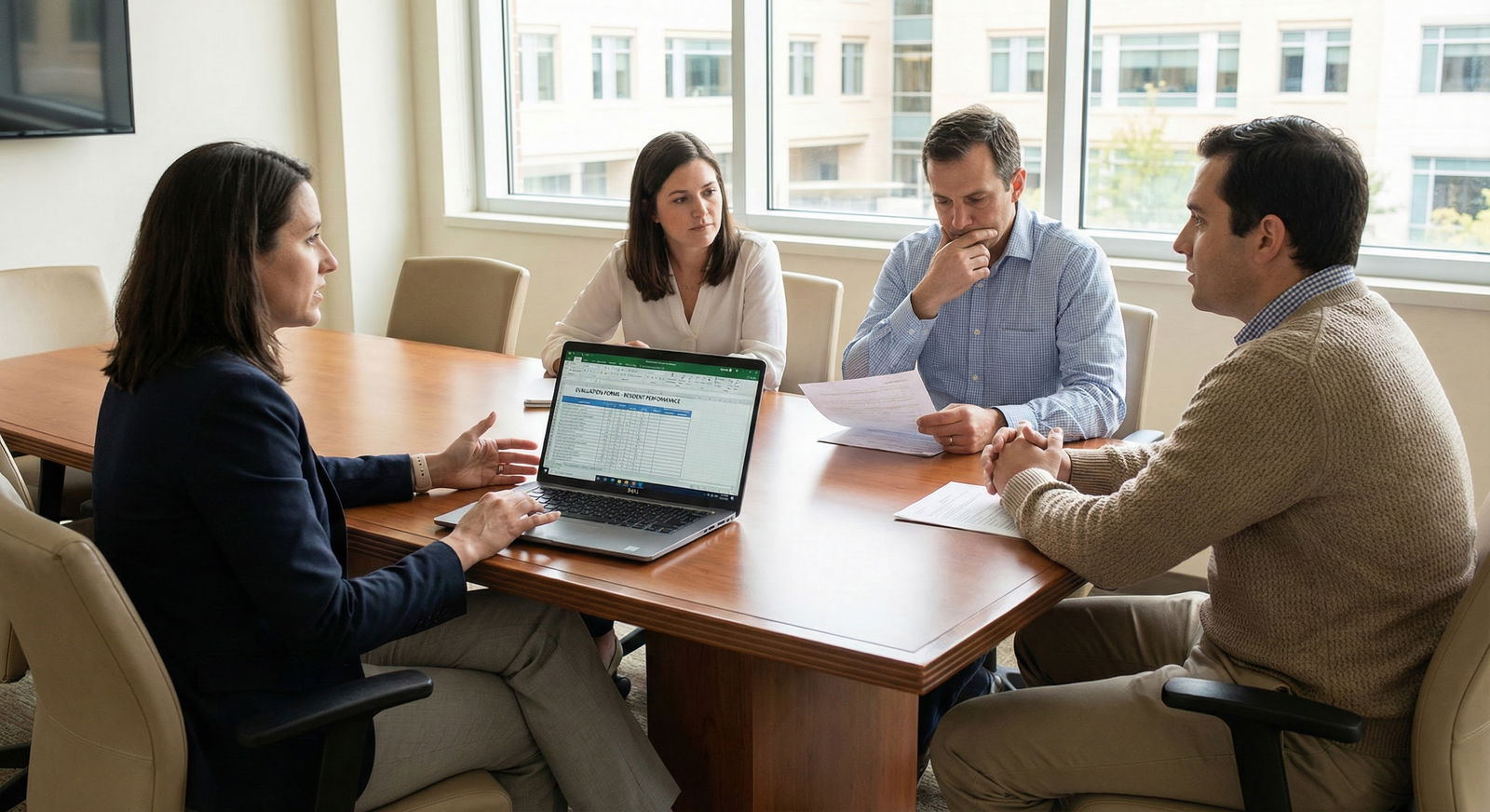Faculty discussing resident performance in a conference room -  for How Failing Step 3 Really Impacts Your Reputation on Serv