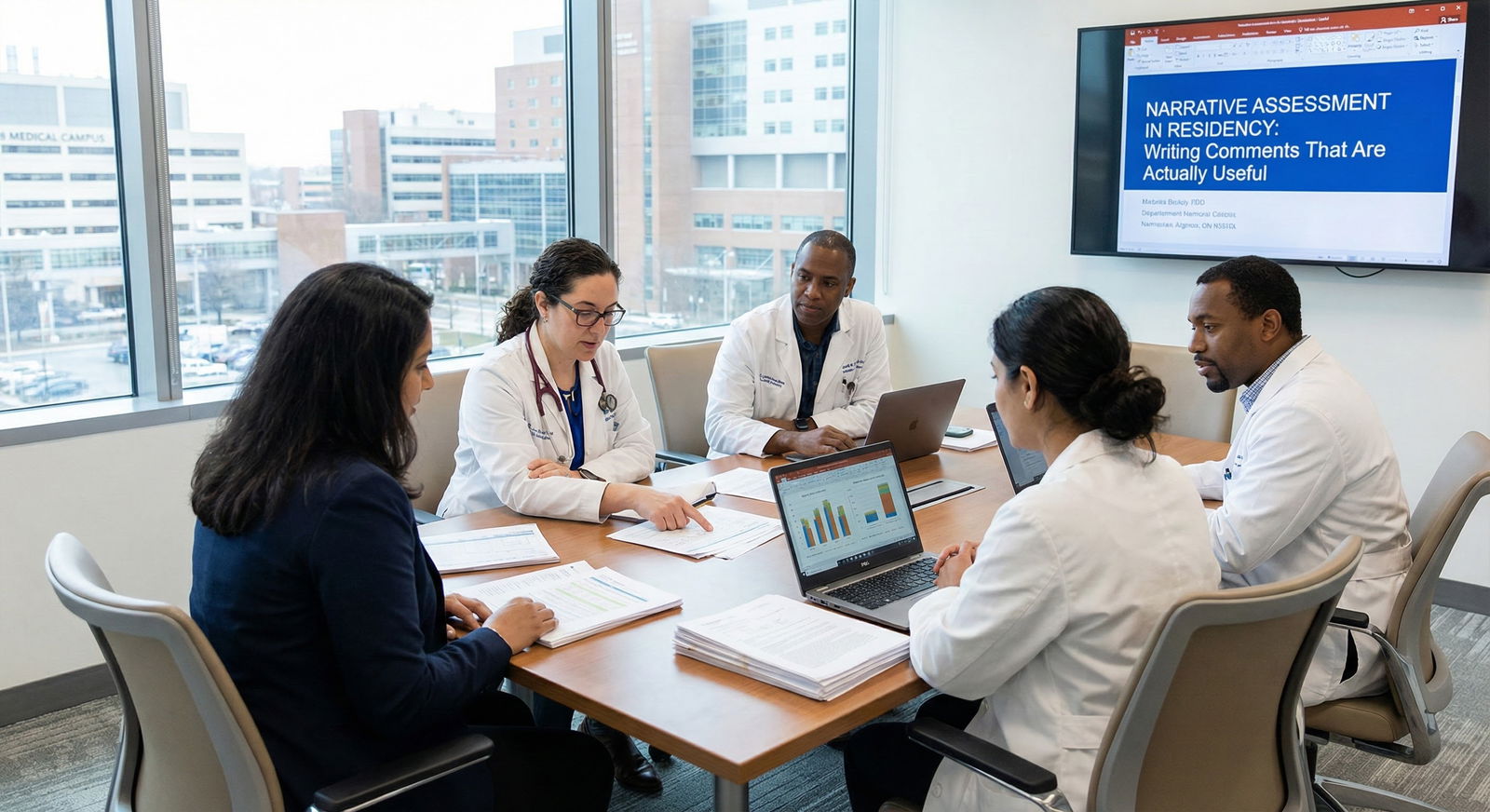 Medical educator reviewing teaching evaluations and documentation -  for When Should I Start Saving Teaching Evaluations and