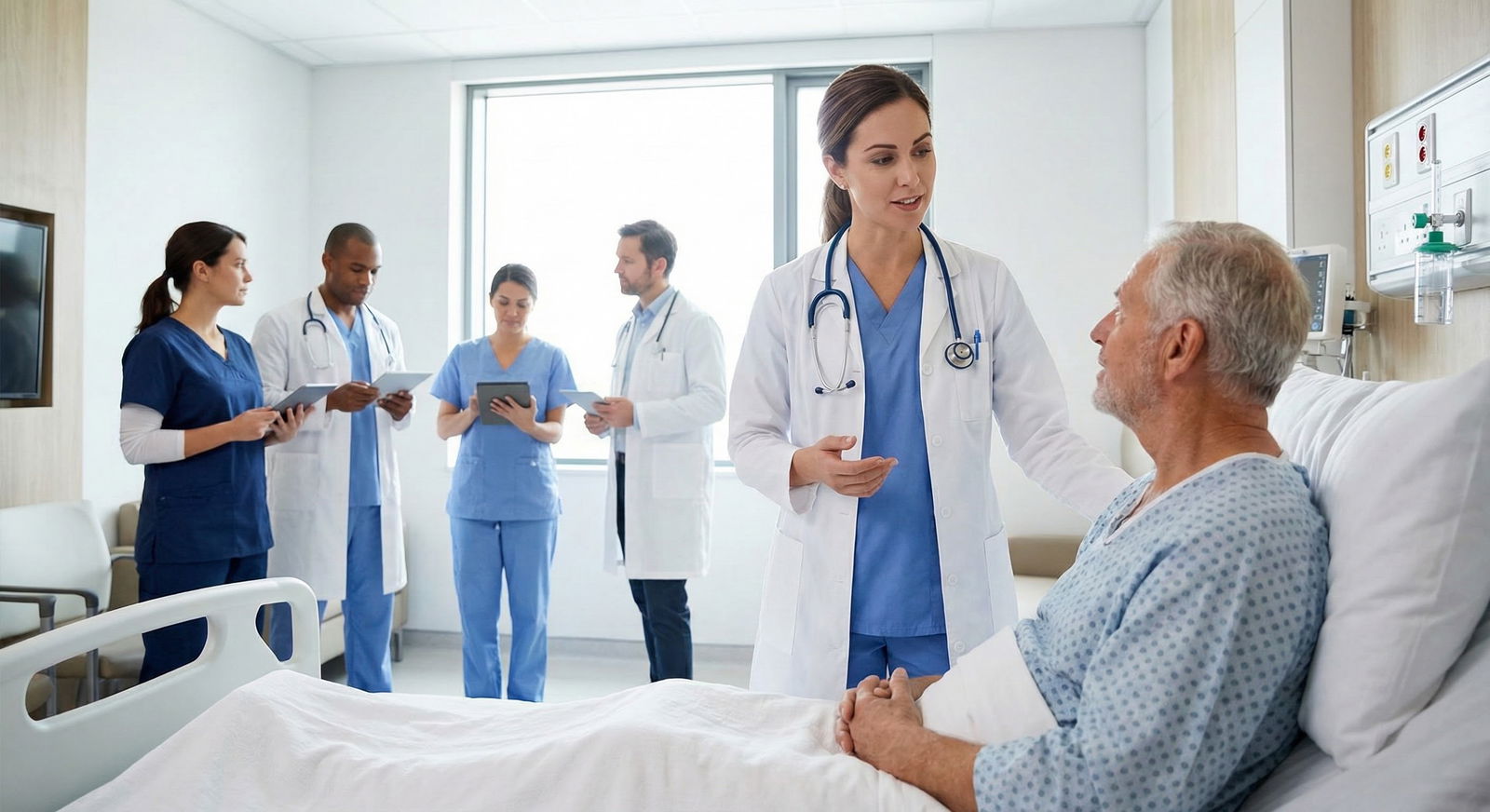 Medical team doing rounds in hospital hallway -  for How to Handle Being Talked Over in Case Presentations on Rounds