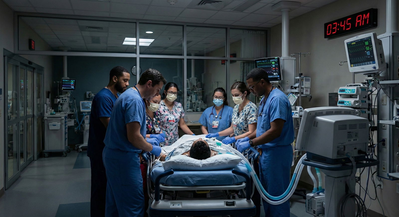 Resident performing bedside assessment with nurse in hospital room -  for On Call With Zero Backup: How to Manage When Senior