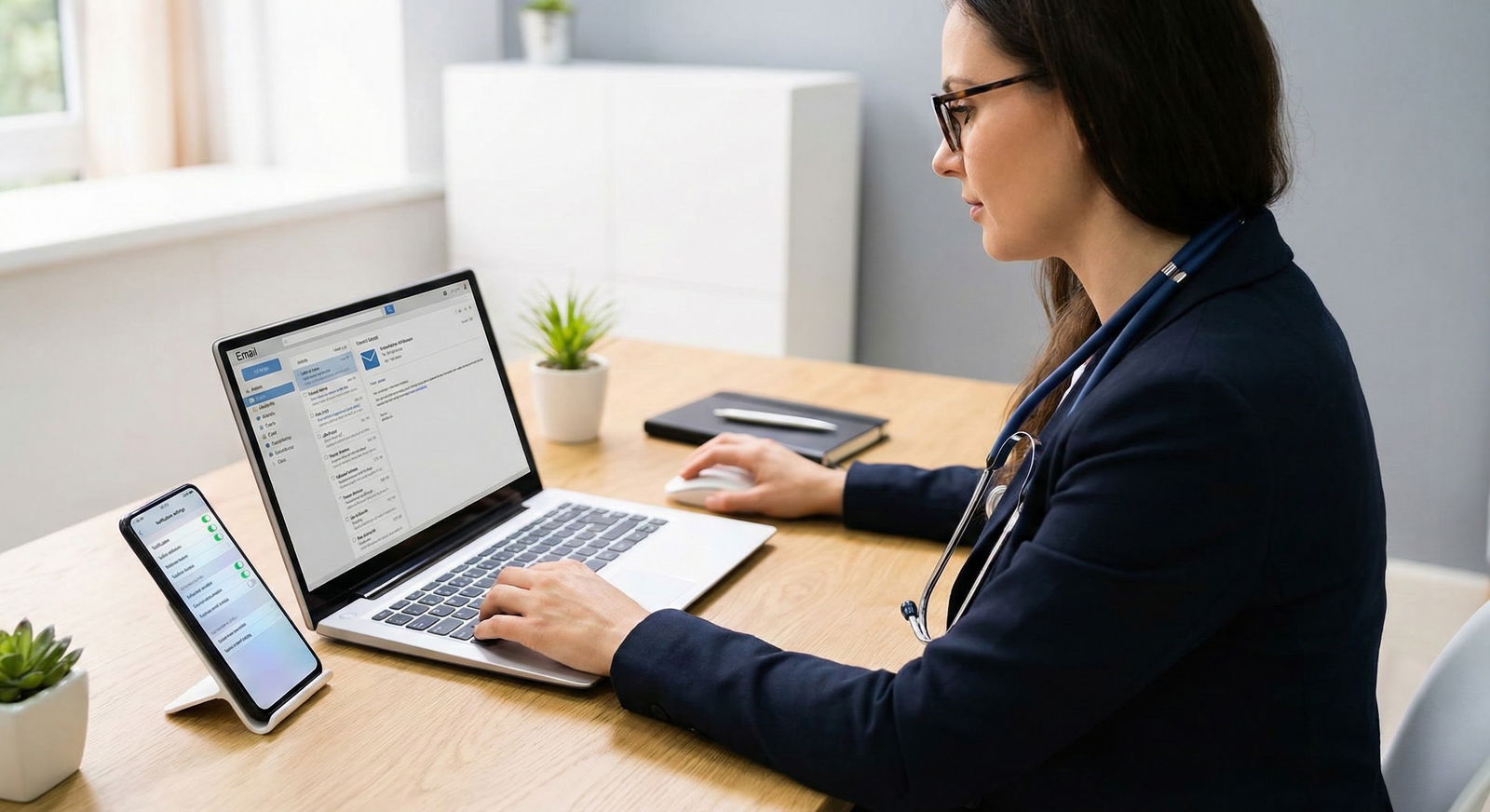 Residency program director reviewing candidate emails in an office -  for Advanced Email Etiquette for IMGs Contacting Progra