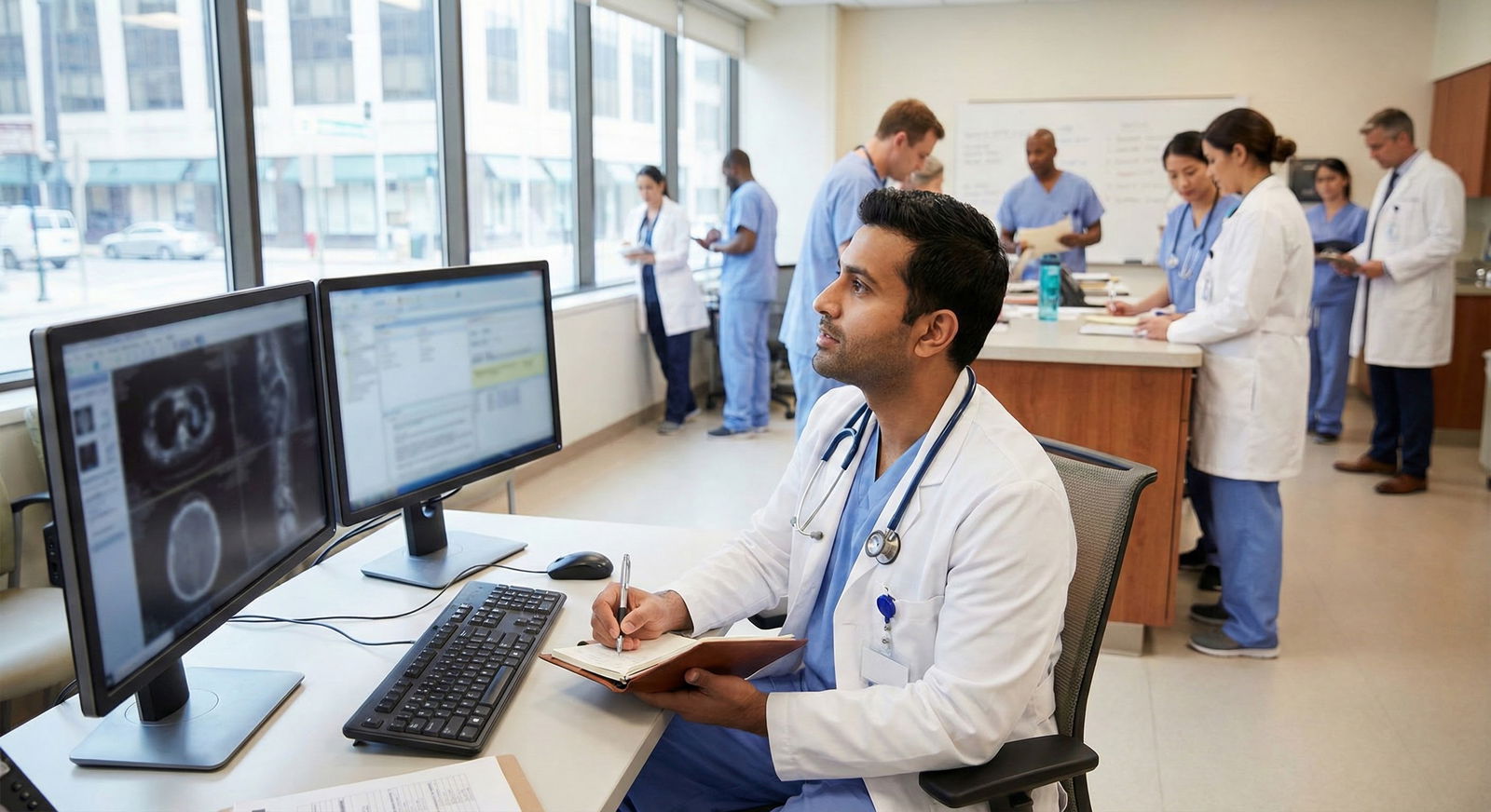 IMG student reviewing patient labs on hospital workstation -  for How IMGs Can Show Progressive Responsibility Across US Rota