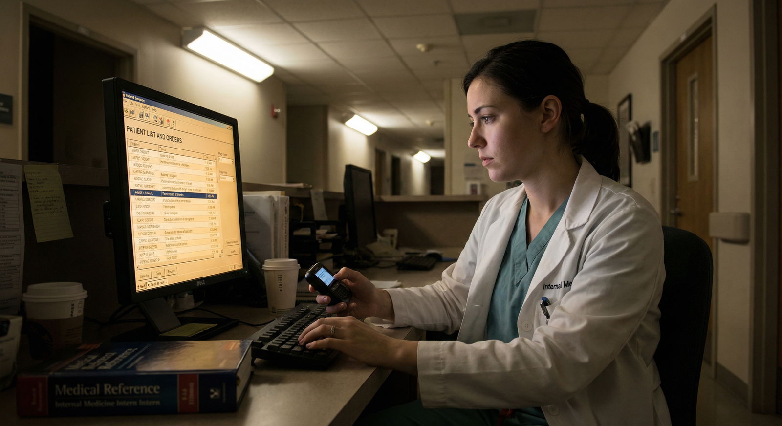 Intern during night float reviewing cross-cover pages -  for Order Entry for Interns: High-Yield Sets and Common Time Sinks