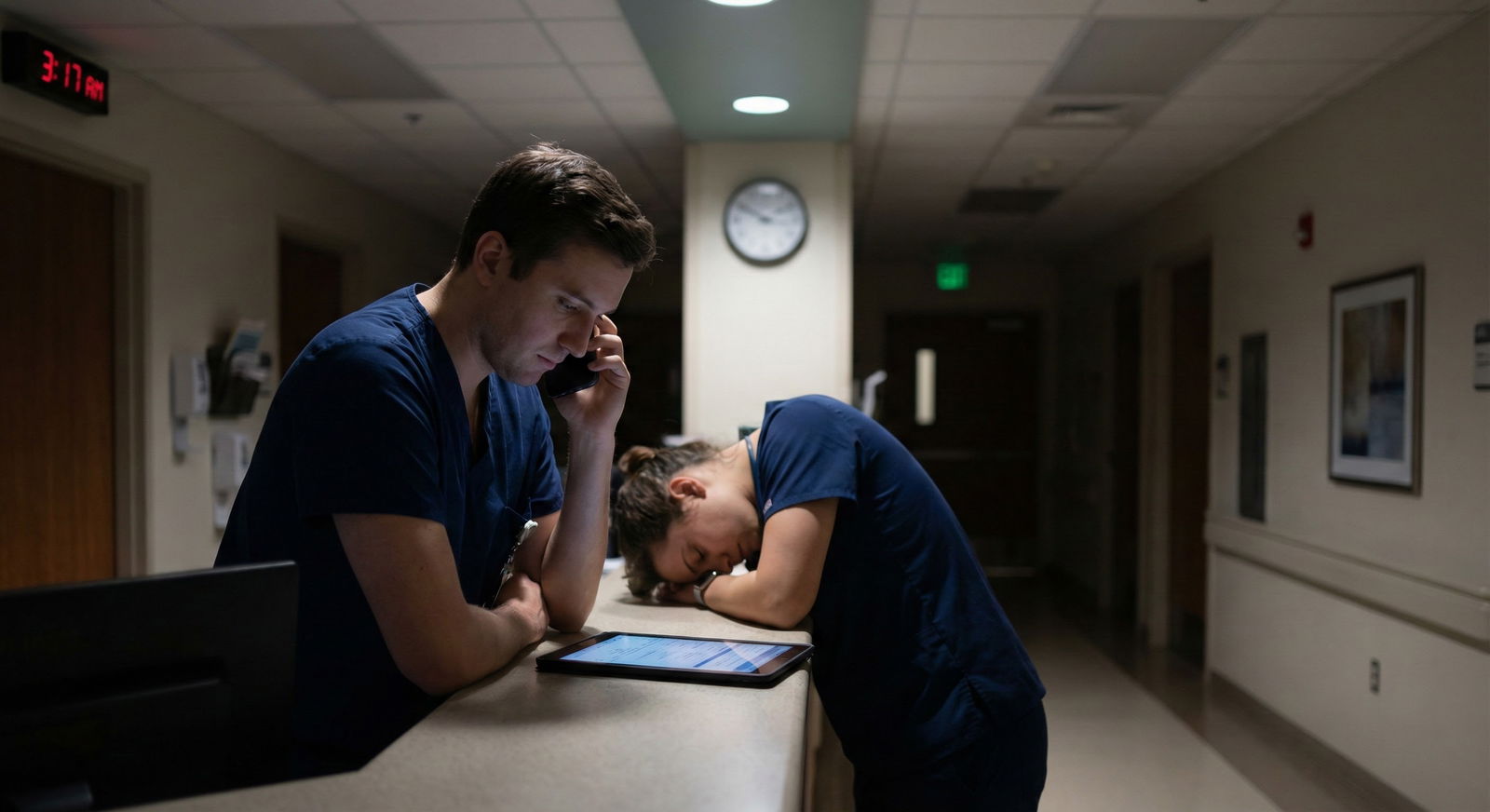 Anxious intern walking into the hospital at night -  for I’m Terrified of Night Float: How Bad Is the Fatigue Really?