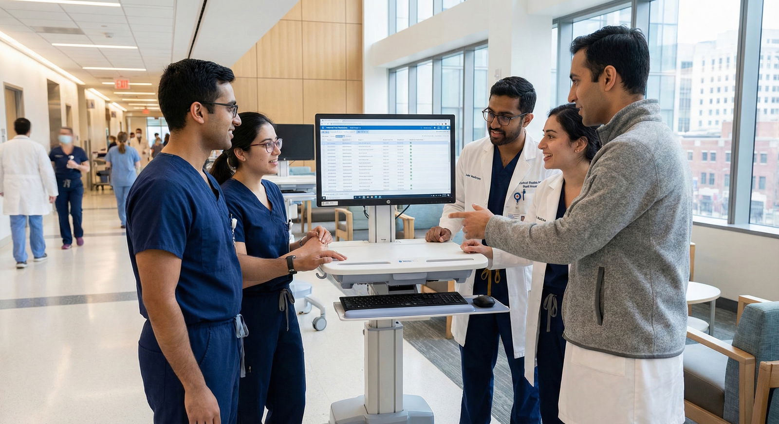 Resident finishing clinic notes looking exhausted -  for When You Love the ICU but Hate Clinic: Picking the Right IM Environm