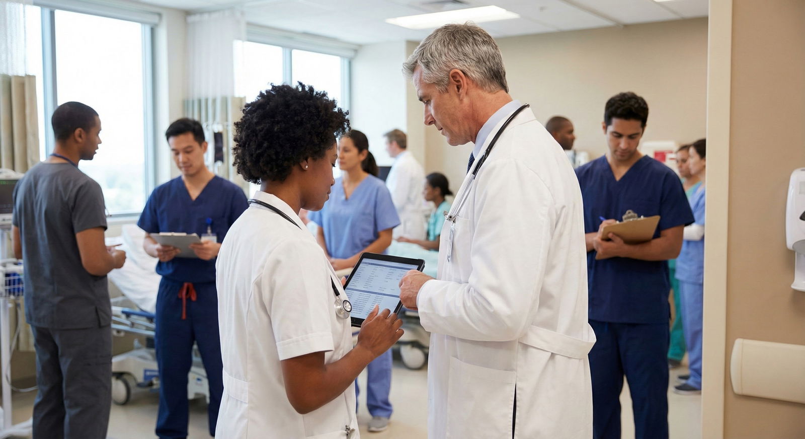 IMG physician in a community hospital setting discussing a case with a supervising attending -  for Myth vs. Reality: Are Com