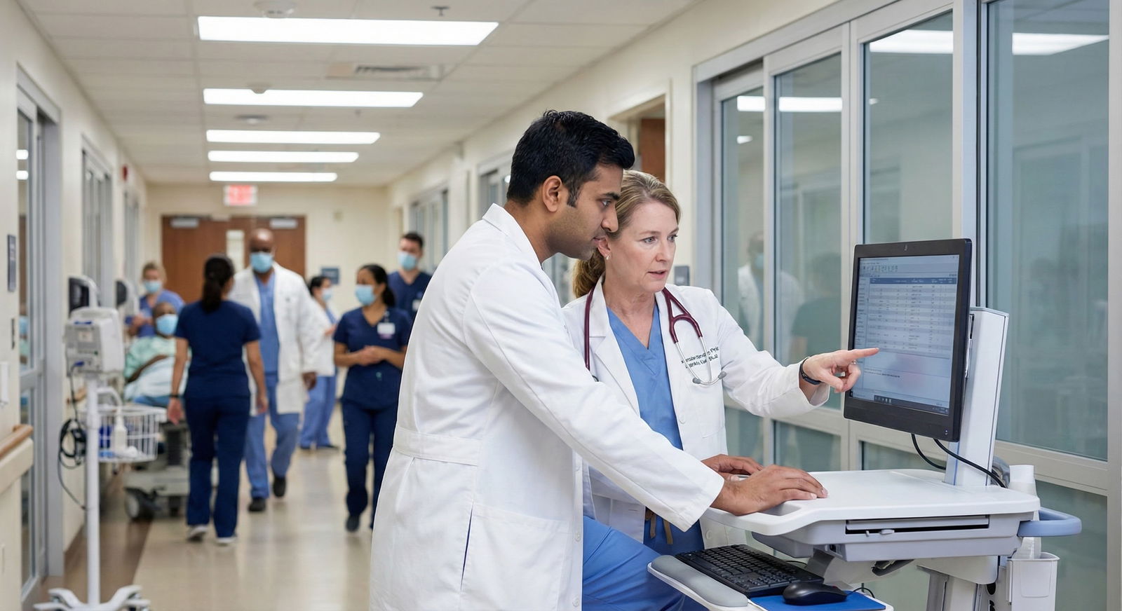 International medical graduate worrying in a hospital hallway about letters of recommendation -  for What If My USCE Attendin