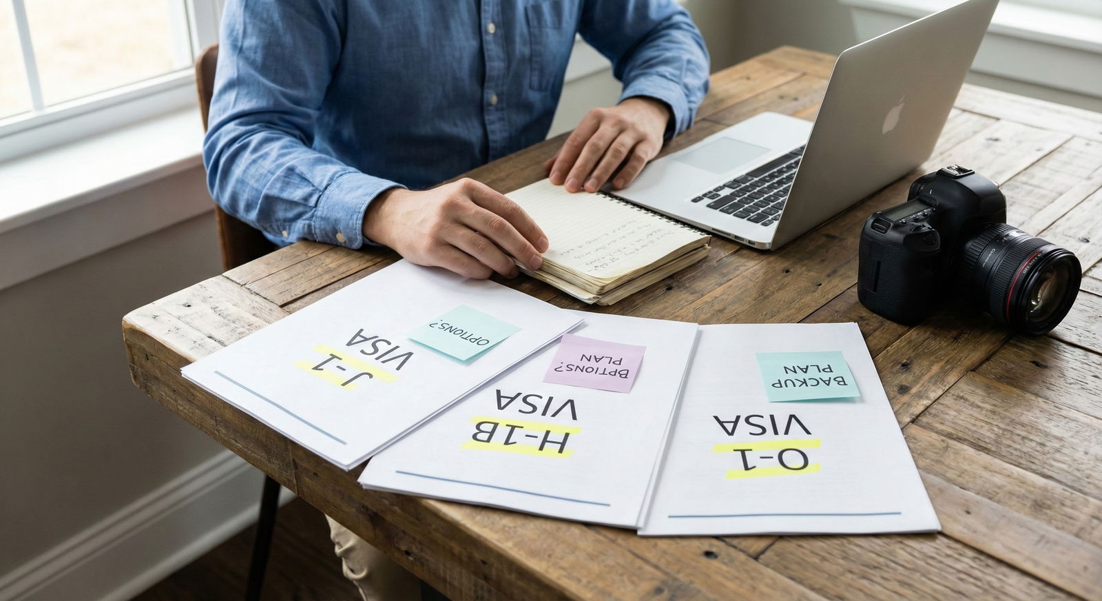 International medical graduate reviewing different visa types at a table -  for What If I Don’t Match Anywhere That Sponsors