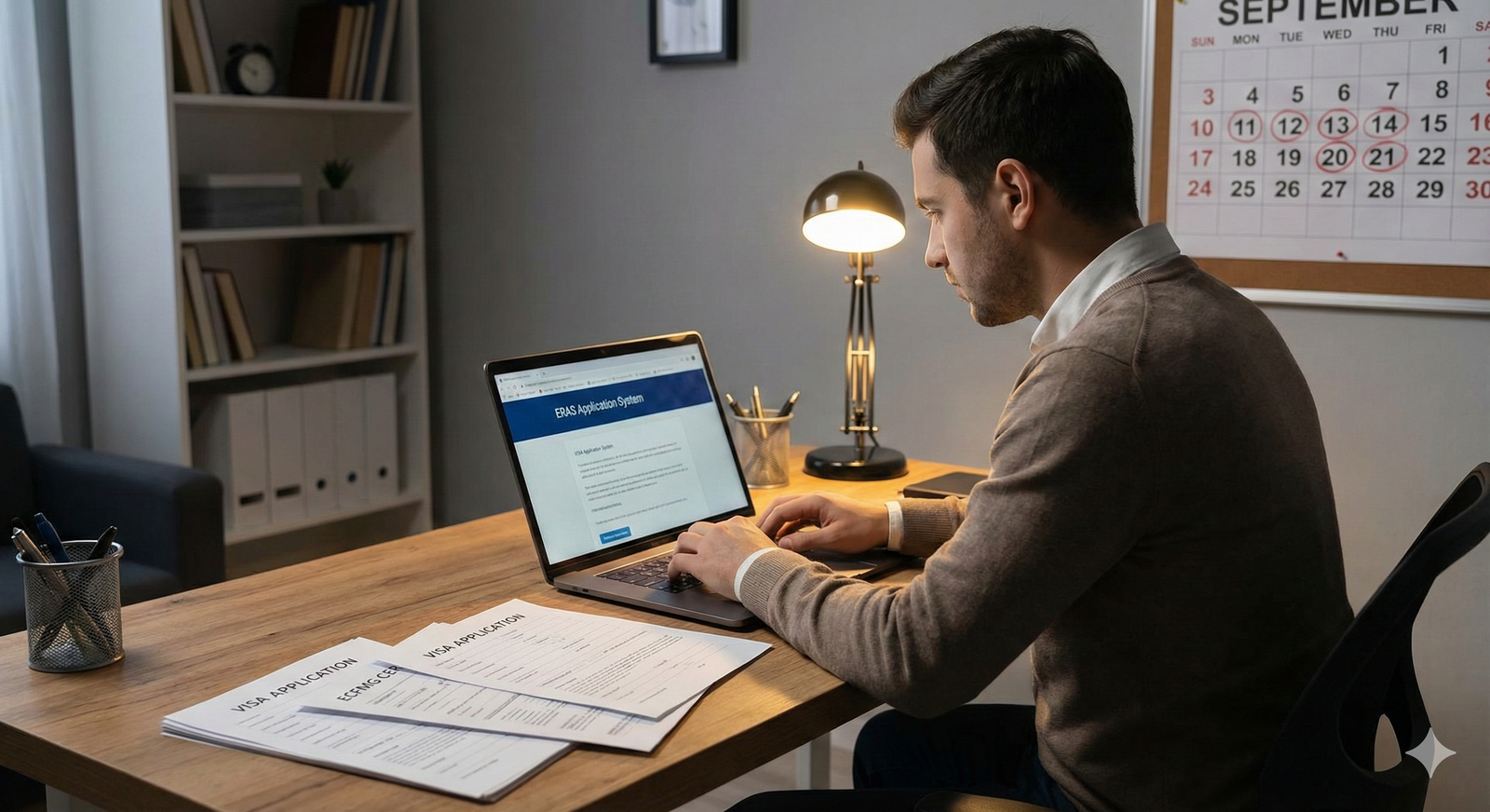 International medical graduate reviewing ERAS timeline and visa documents at a desk -  for Managing ERAS Timing When You Have