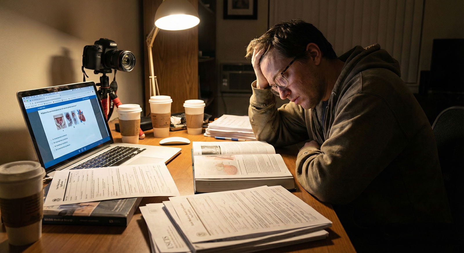 International medical graduate studying for USMLE Step 3 late at night -  for Does Passing Step 3 Guarantee a Smooth Visa or