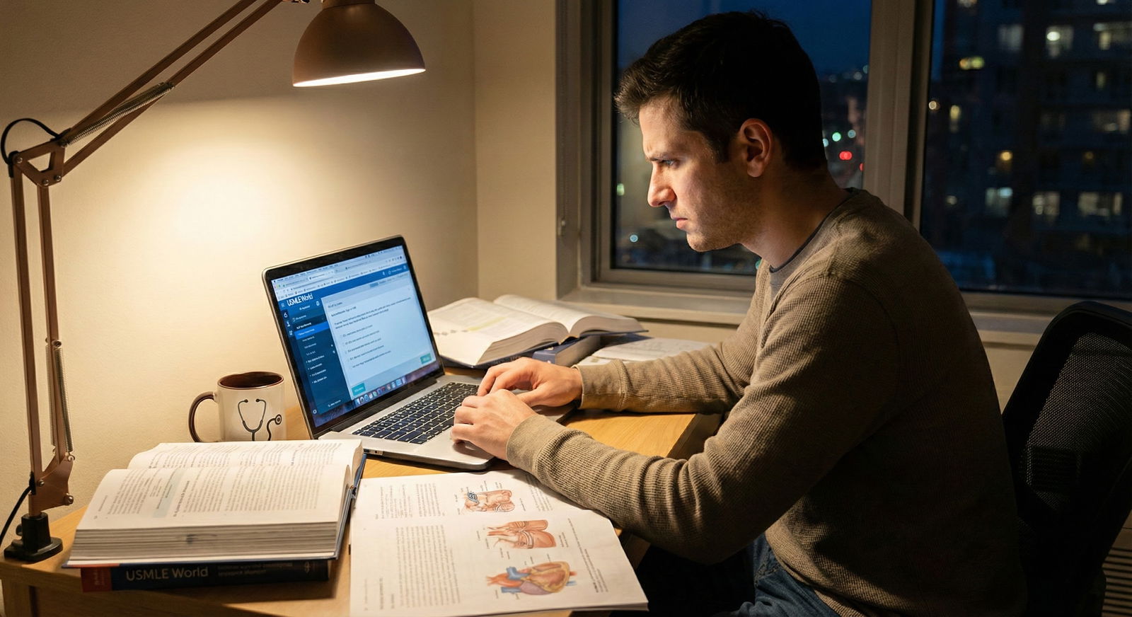 Medical student studying with question bank platform on laptop -  for Should I Start Q-Banks Early in MS1 or Wait Until Dedic