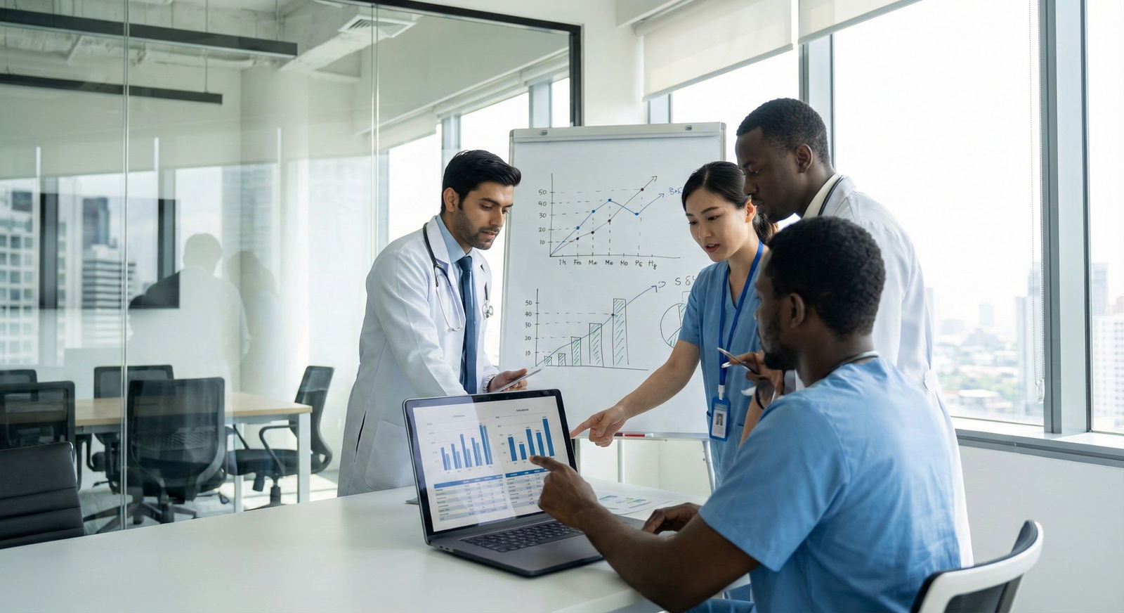 Two international medical graduates reviewing residency applications together -  for Dual-Physician IMG Couples: Coordinating