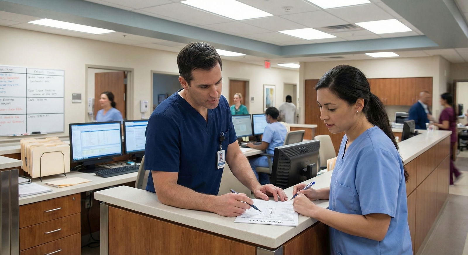 Locum physician reviewing patient census at a nurses station -  for Locums as a Bridge Year: A Detailed Timeline From Licensi