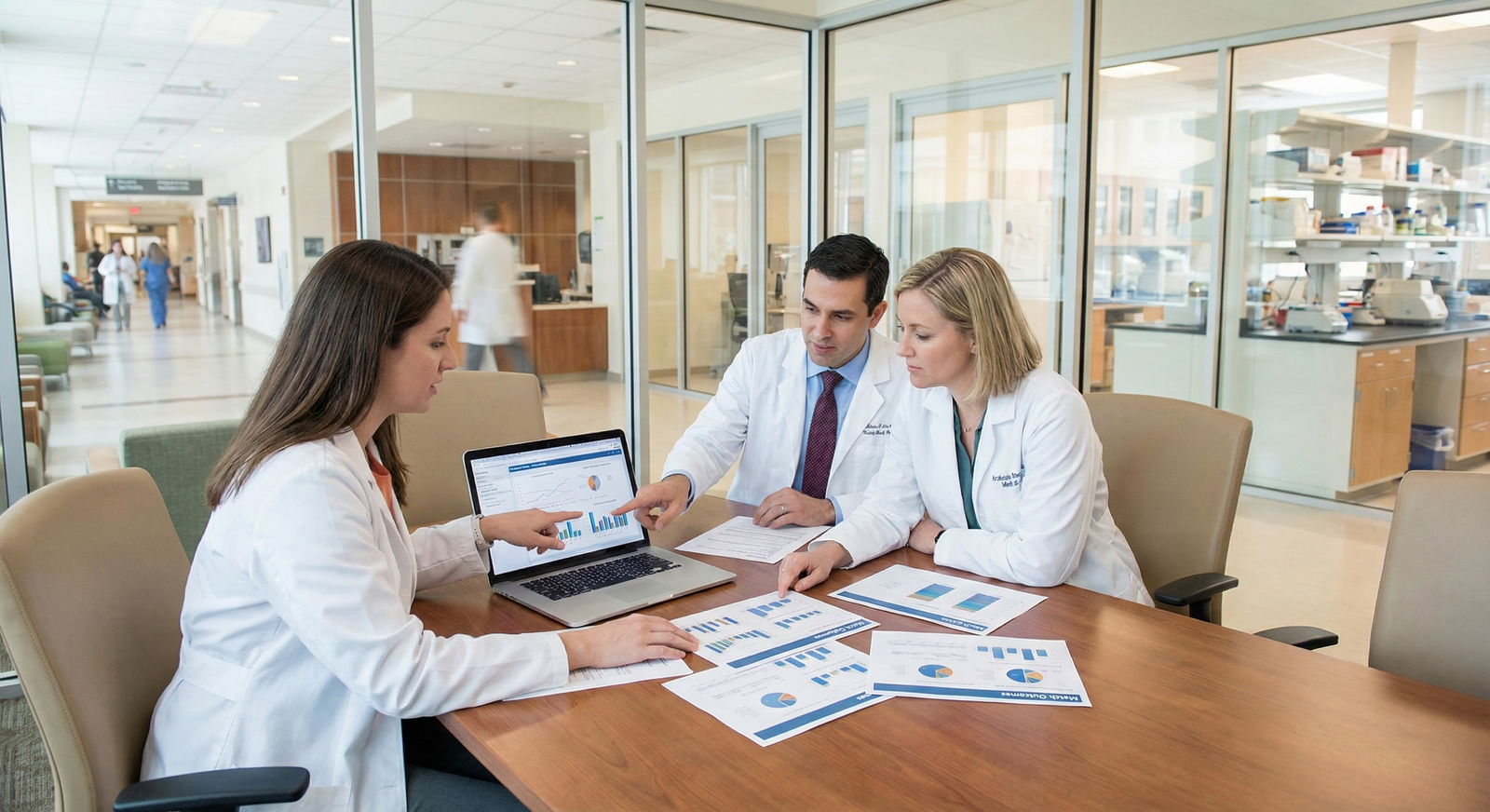 Clinician reviewing research data in an office after clinic -  for Is Getting a PhD After Residency Worth It for Clinicians?