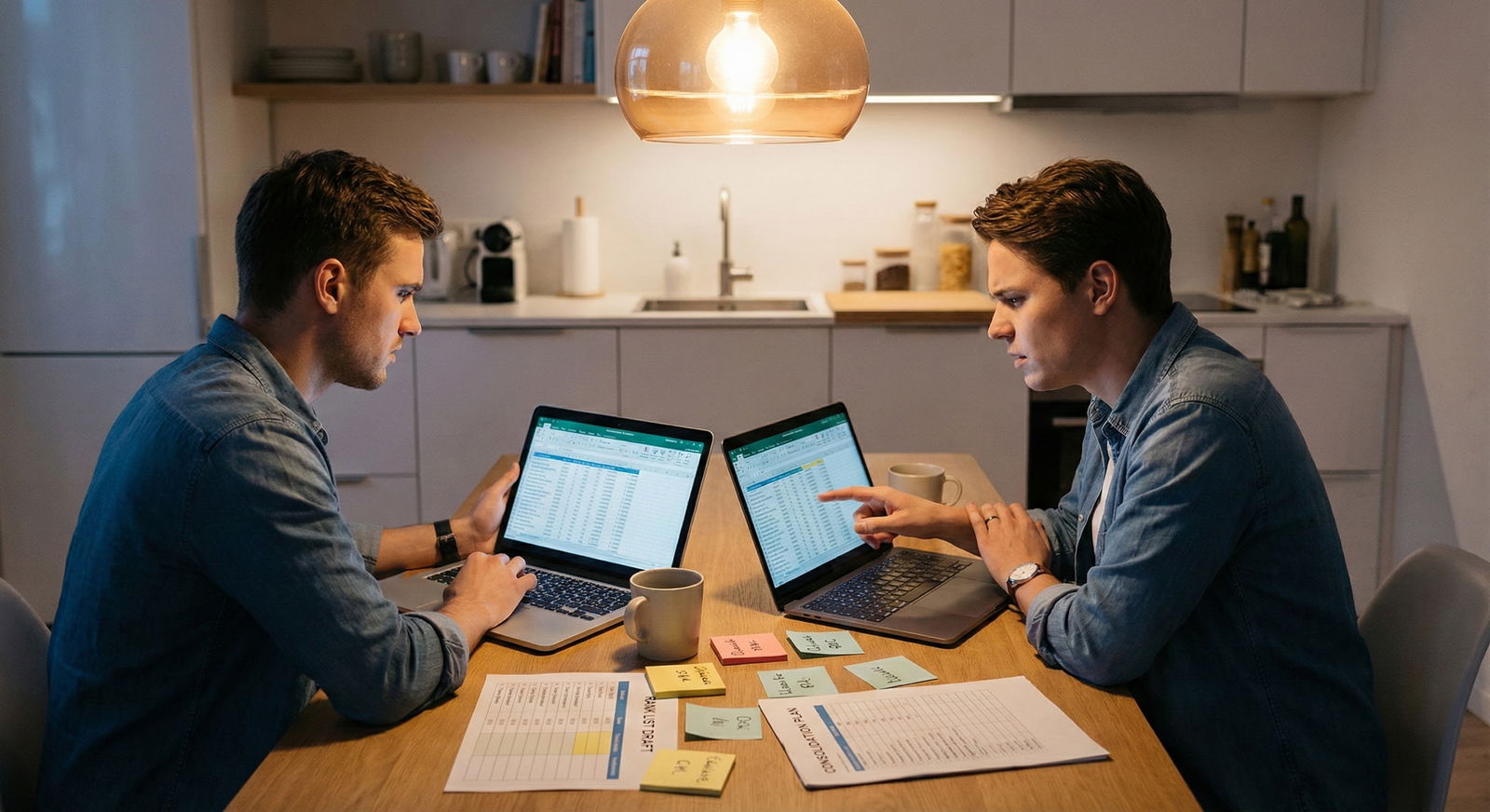 Medical couple discussing residency rank list at kitchen table -  for Different Coasts, Same Goal: How to Consolidate Cities