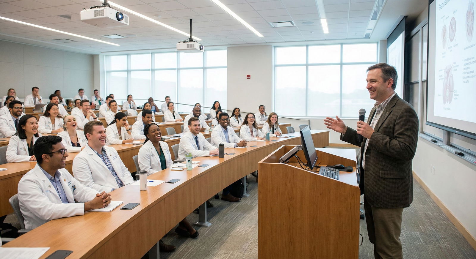 Medical educator using humor in a classroom -  for Using Humor Intentionally in Teaching: A Mini-Lesson Template