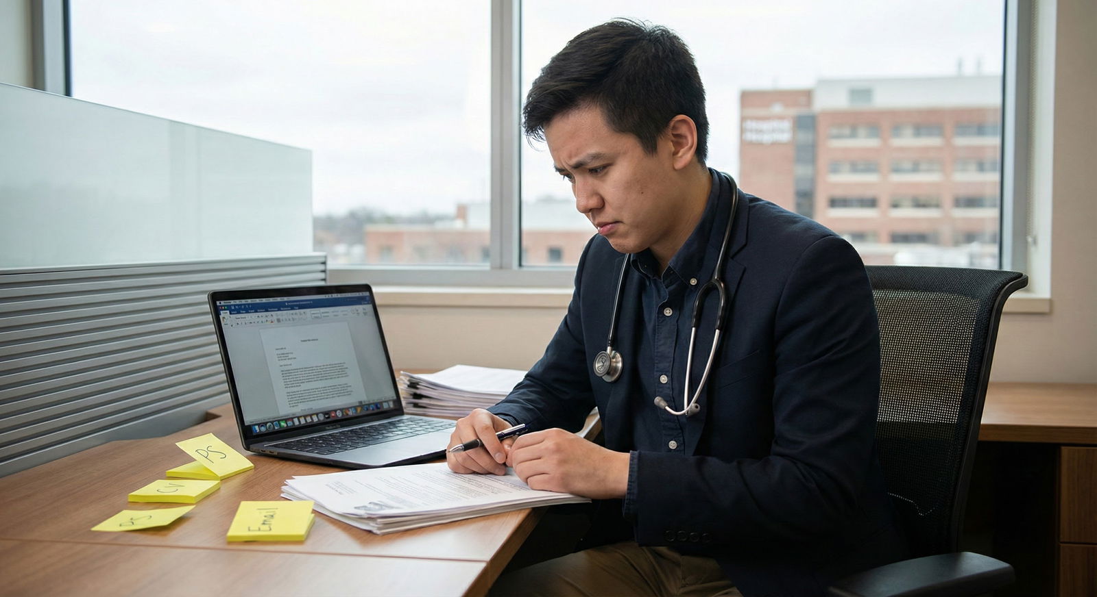 Medical student sitting alone in hospital hallway looking overwhelmed during Match Week -  for I Feel Too Ashamed to Ask for