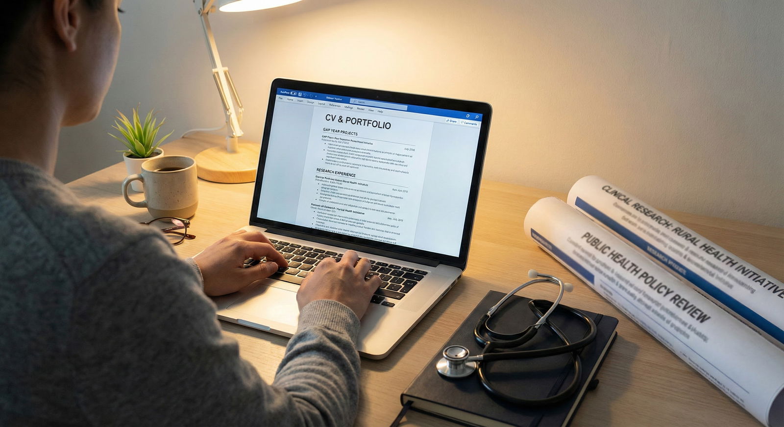 Medical graduate revising CV and documenting gap year activities -  for What’s the Minimum Structure a Gap Year Needs to Avoi