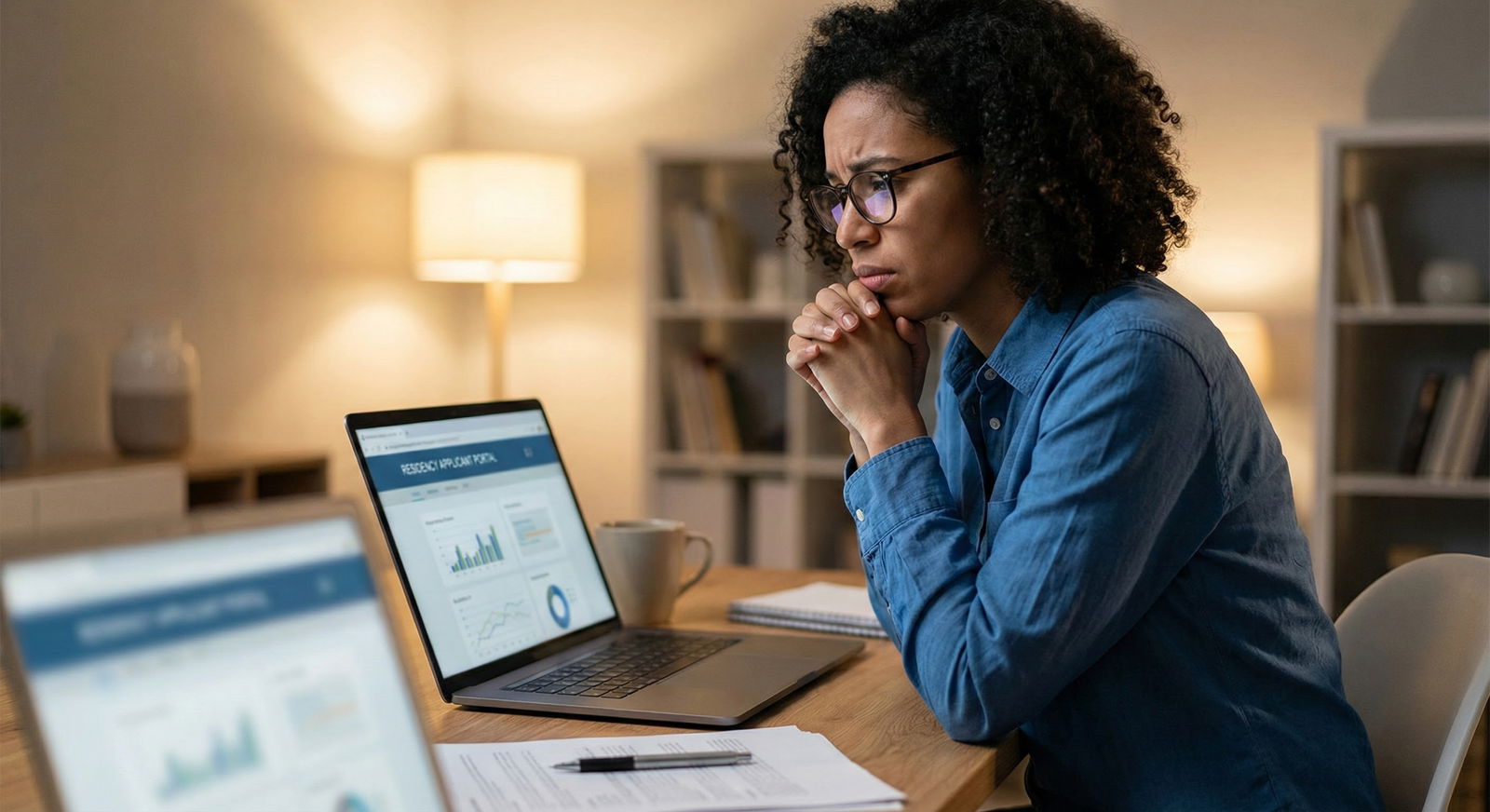 Medical graduate staring at laptop with residency results, anxious expression -  for Worried You “Missed Your Chance” at Medi