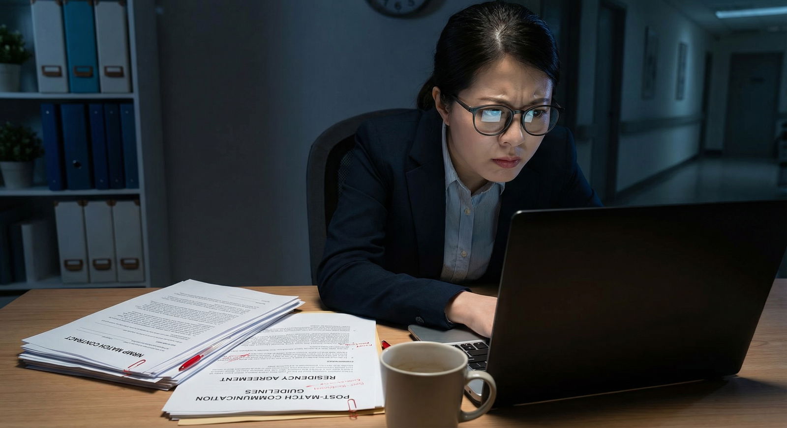 Medical graduate preparing for residency reapplication at a desk with notes and laptop -  for Concrete Script Templates for E