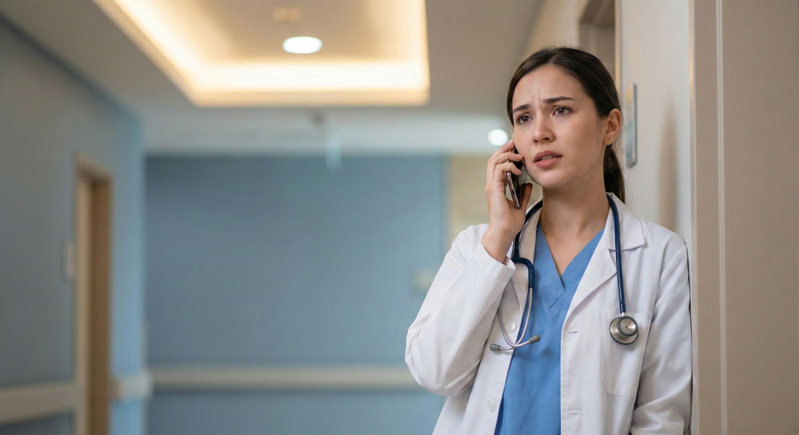 Medical graduate talking on the phone in a quiet corner -  for Afraid to Tell Family and Friends You Didn’t Match? How to Han