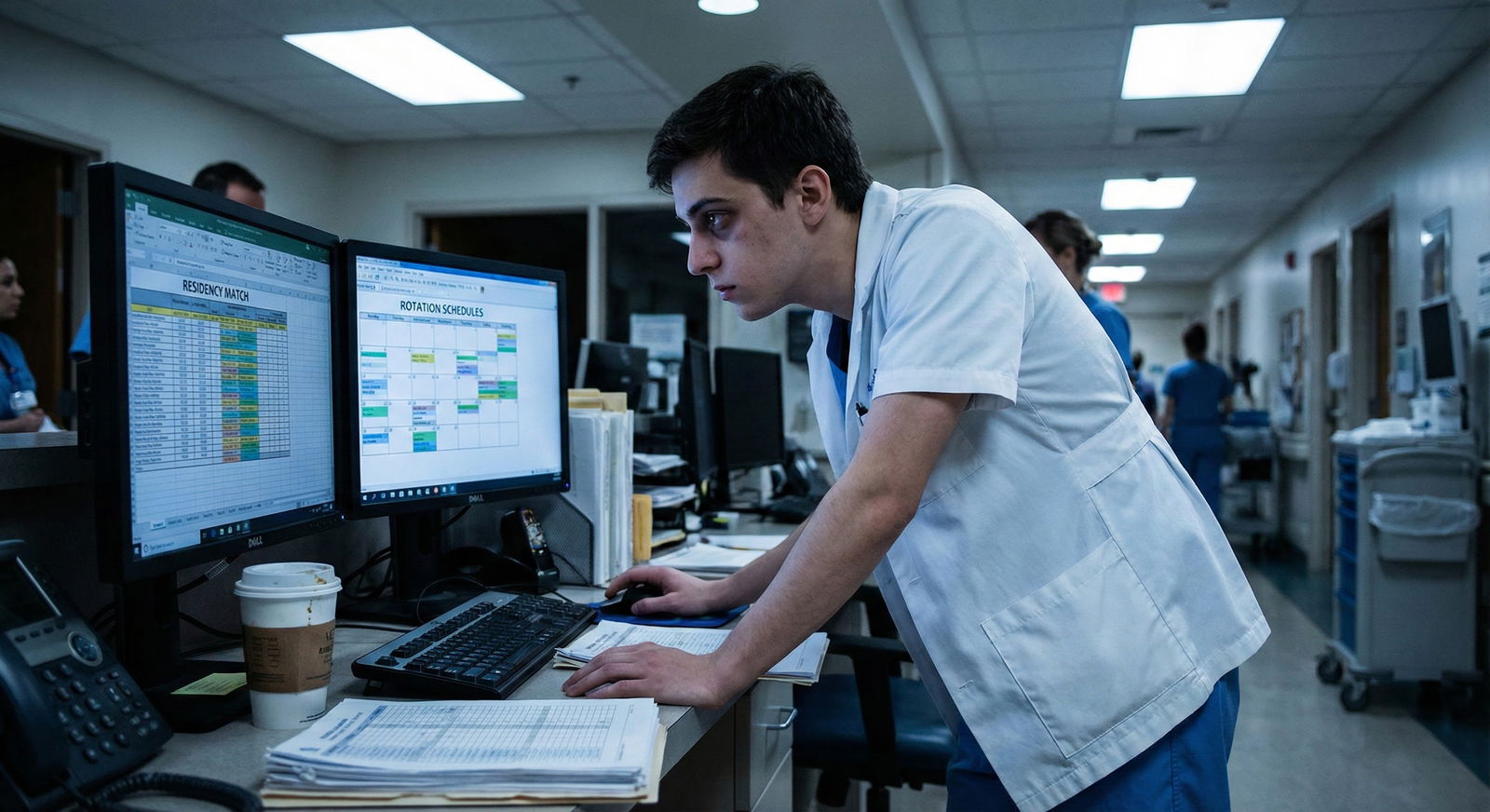 Resident physician talking with faculty in a conference room during an interview -  for How Do I Explain a Preliminary‑Only M