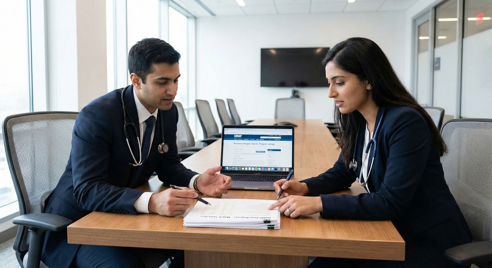 Medical couple reviewing residency match maps together -  for Turning a Long-Distance Relationship into a Near-Distance Match