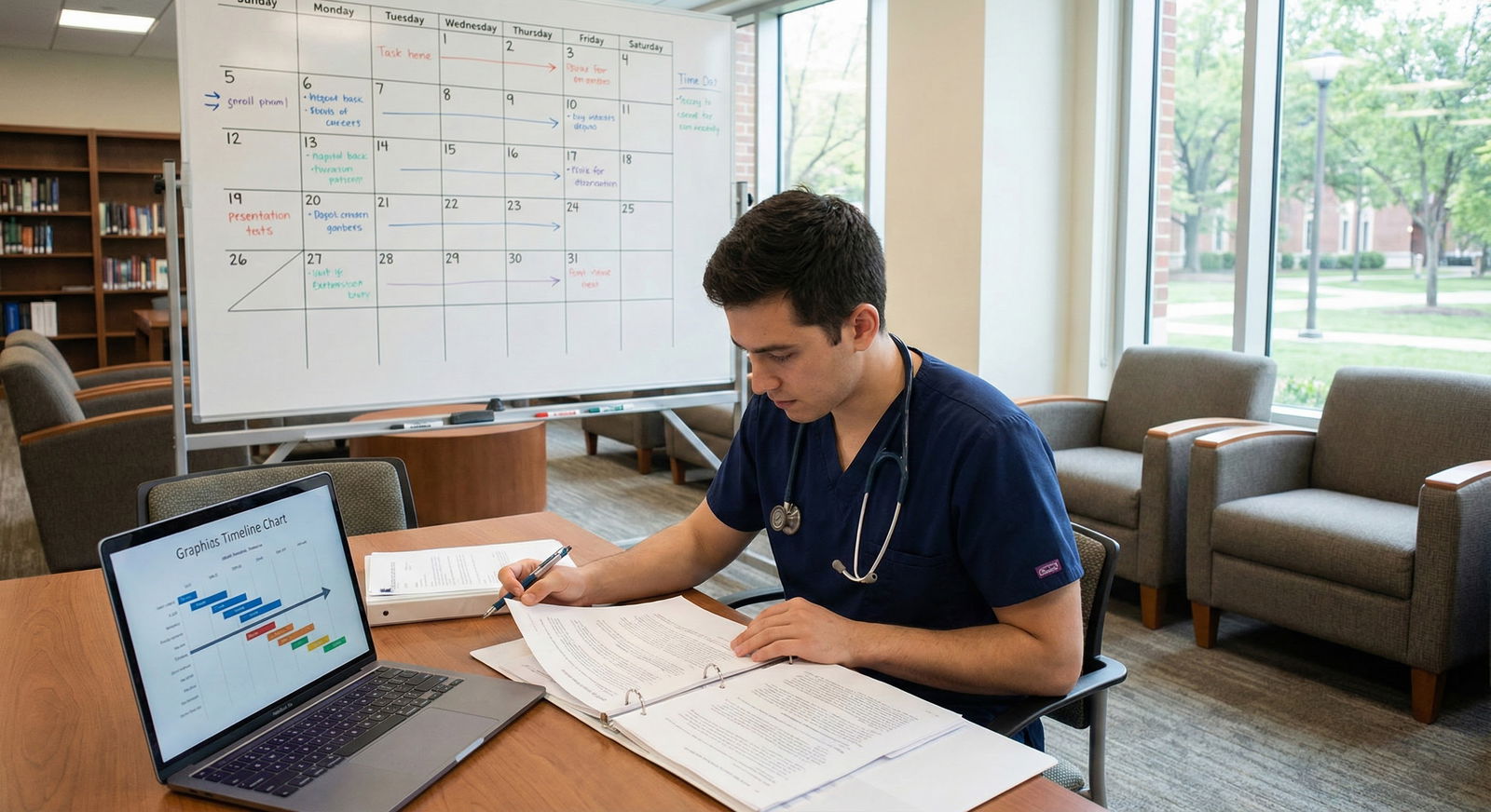 Medical student drafting ERAS application on laptop with notes -  for Structuring Your ERAS Experiences: Impact-First vs Chro