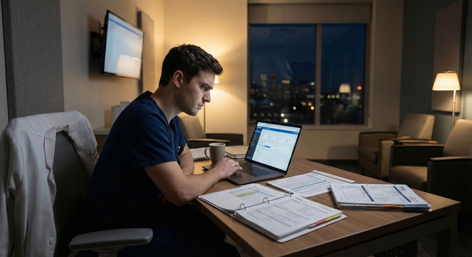 Medical resident reviewing ERAS application with concern Medical resident reviewing ERAS application with concern - for Misusing ‘Red Flag’ Explanations in ERAS: Phrases to Avoid