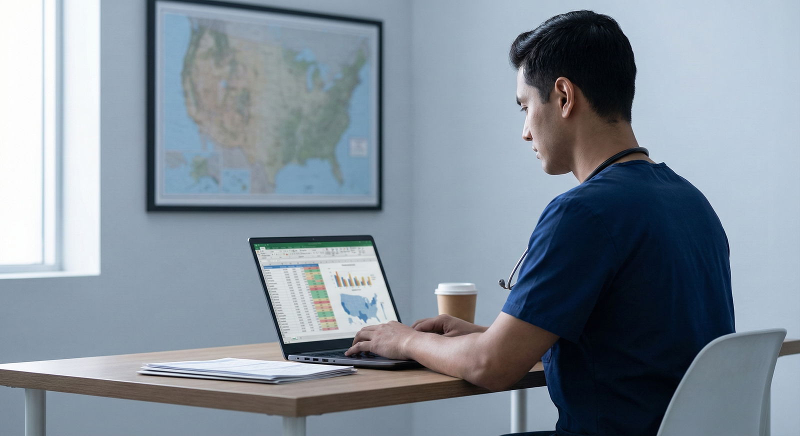 Resident couple reviewing regional fellowship options on laptop -  for Can Switching Regions for Fellowship Reset Your Career