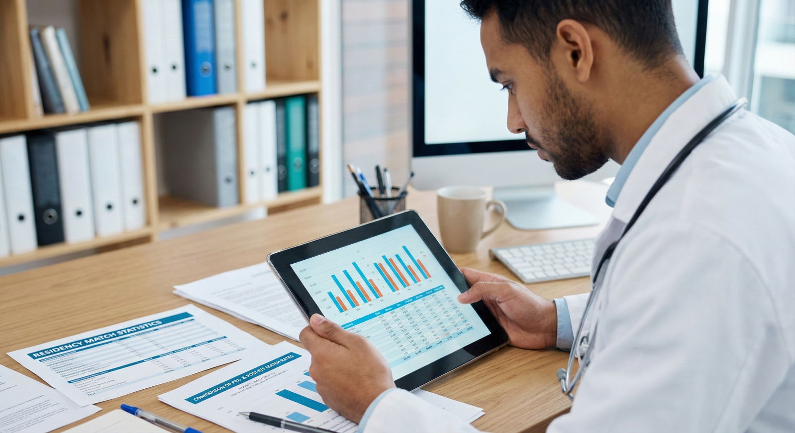 Medical student preparing residency application with laptop and notes -  for How Do I Explain a Delayed Step 1 in My Residenc