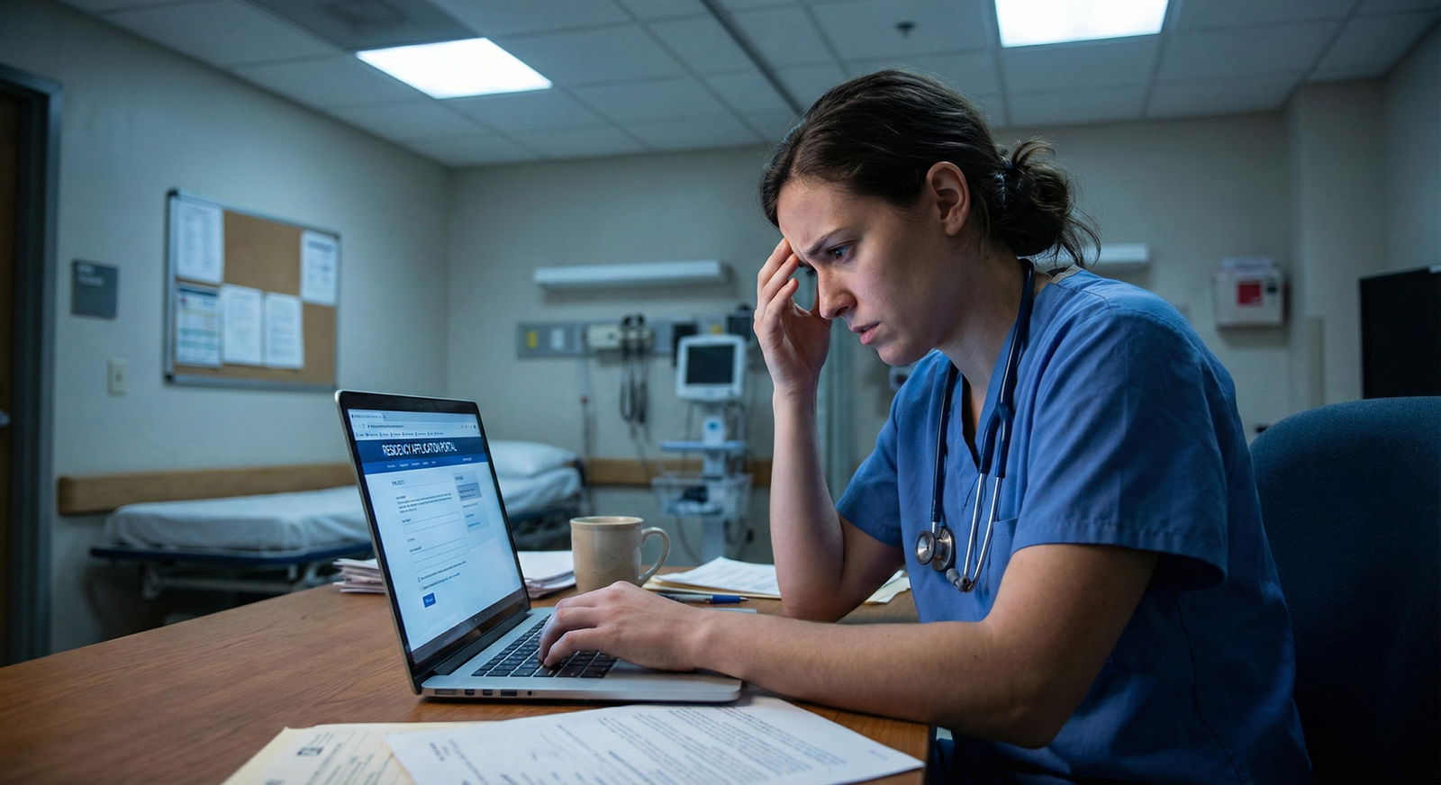 Resident reviewing a printed fellowship match list with a mentor -  for Do You Need a University IM Program to Match a Compet