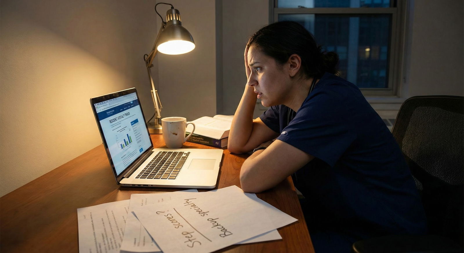 Medical resident looking out at a city skyline from hospital window -  for If You Must Stay in One City but Want a Highly Com
