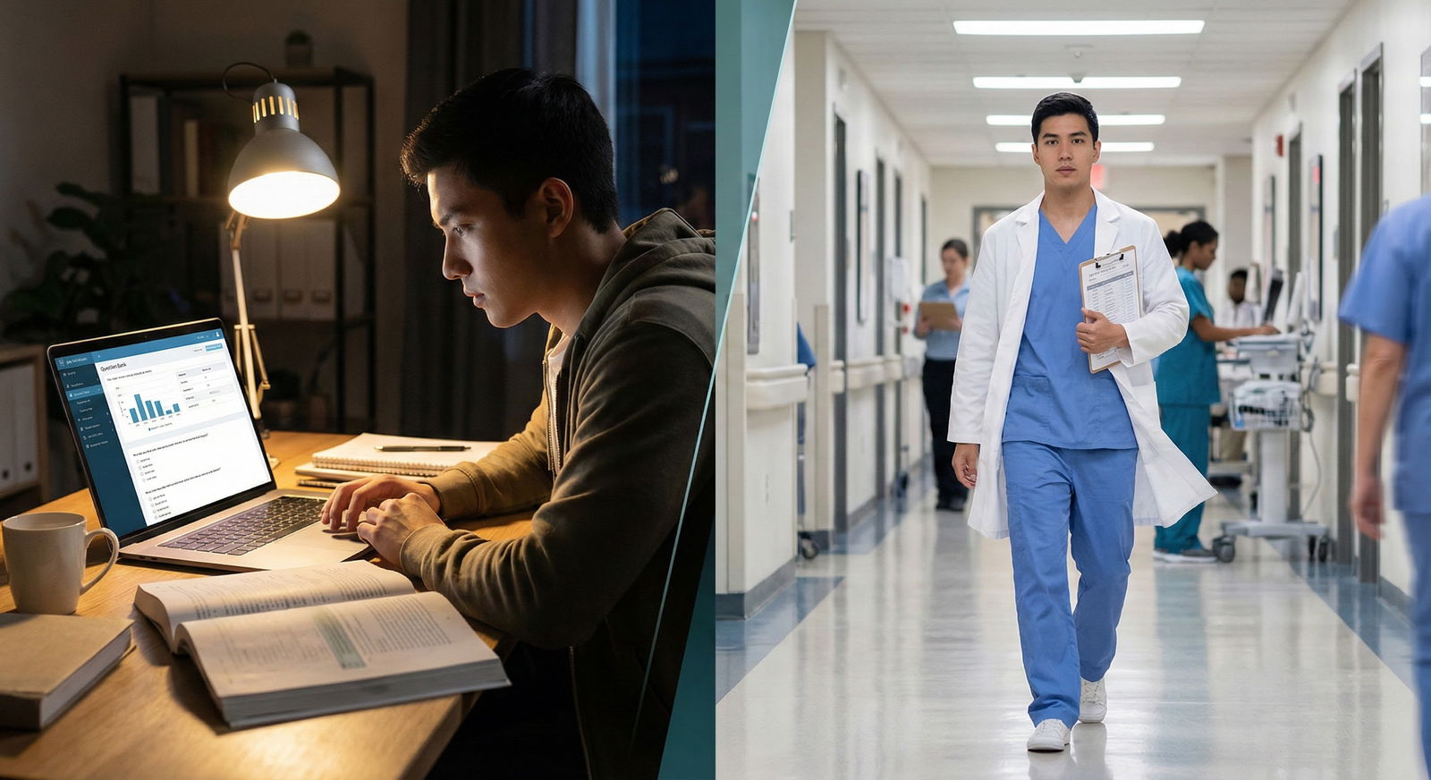 Medical student reflecting and studying after rotation -  for Coming Back from a Leave of Absence: Using Rotations to Rebuild