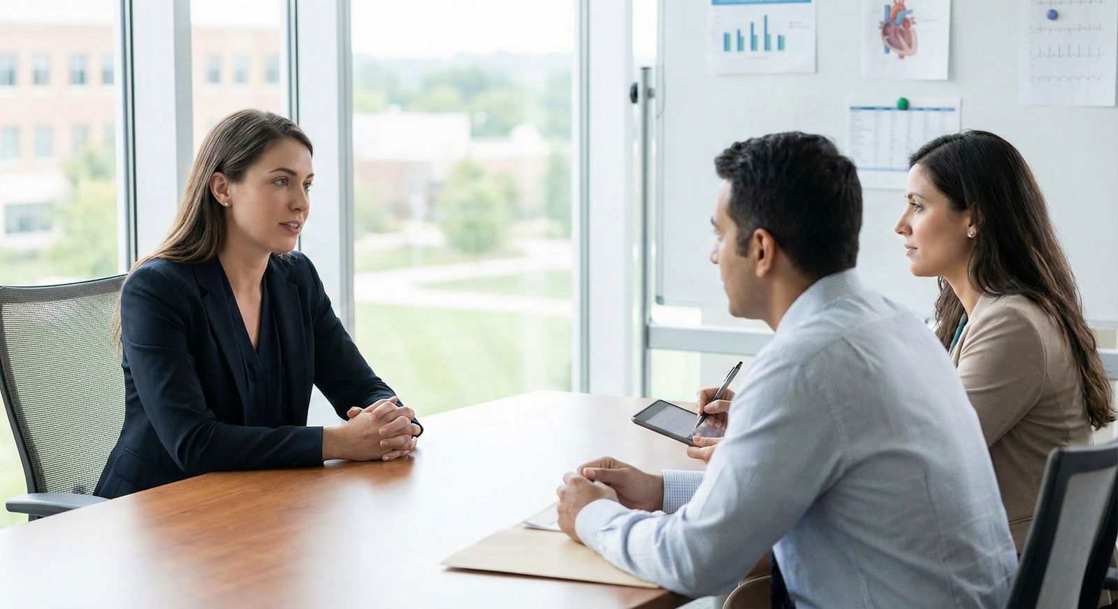 Medical student being interviewed while discussing a serious topic -  for What Program Directors Hear When You Answer ‘Tell M