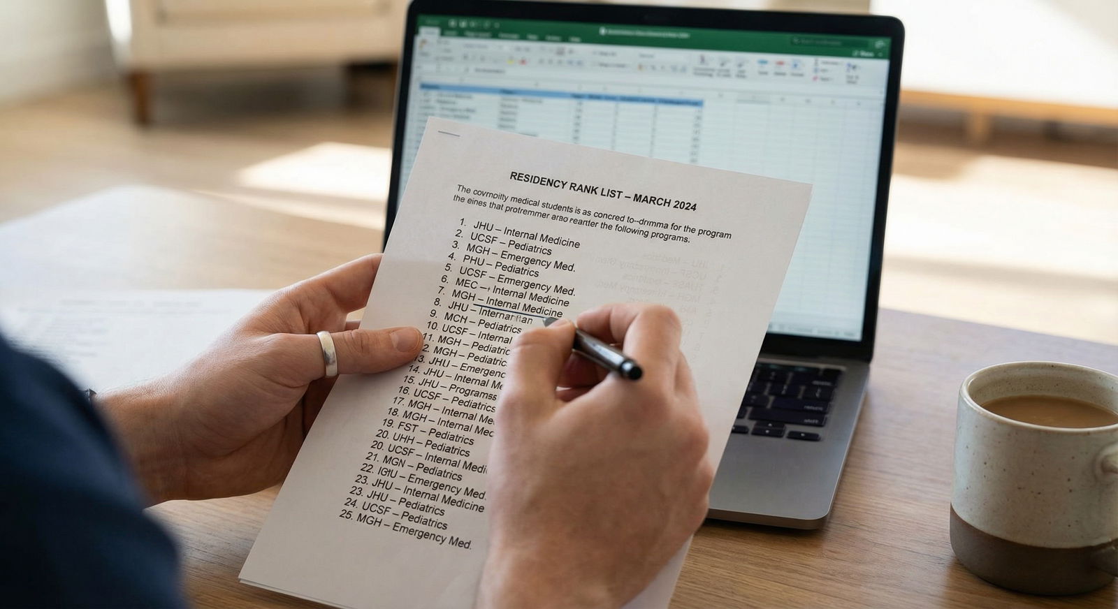 Medical student calmly finalizing residency rank list at laptop -  for How Do I Decide My #1 Residency Choice When Two Feel E