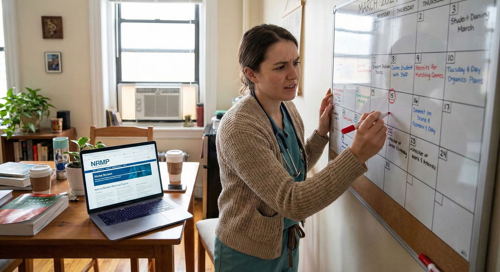 Medical student checking residency match deadline on calendar -  for Post‑Interview Month: Timing Rank List Decisions Without