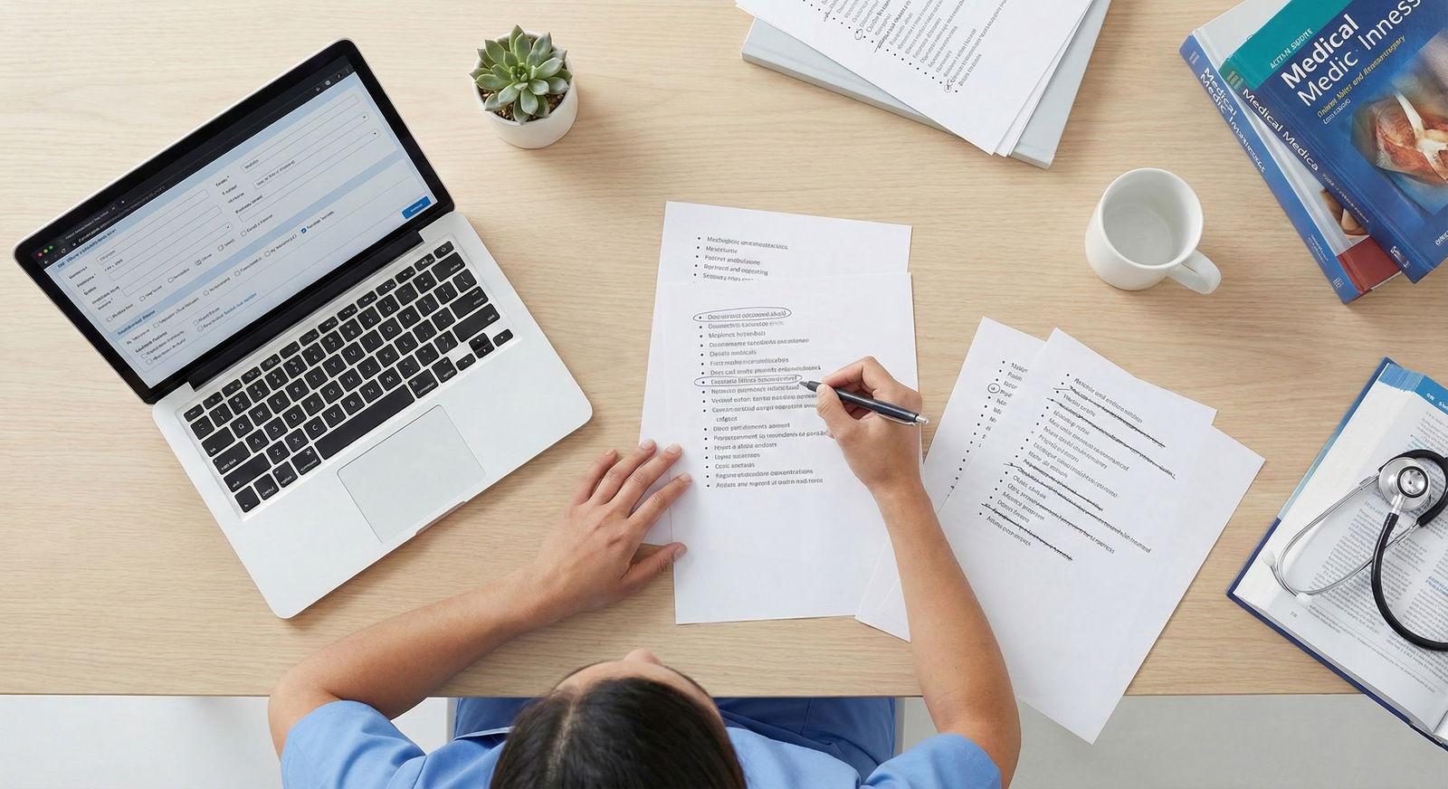 Medical student consolidating ERAS experience entries on paper and laptop -  for How Many Meaningful Experiences Do Strong ER