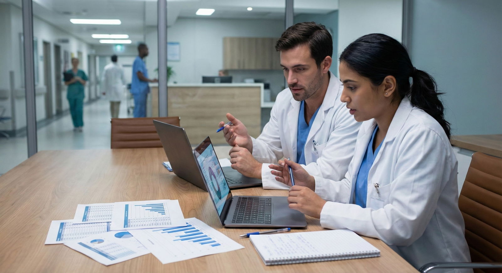 Medical student couple analyzing residency match data on laptop with spreadsheets -  for Couples Match Outcomes: Probability