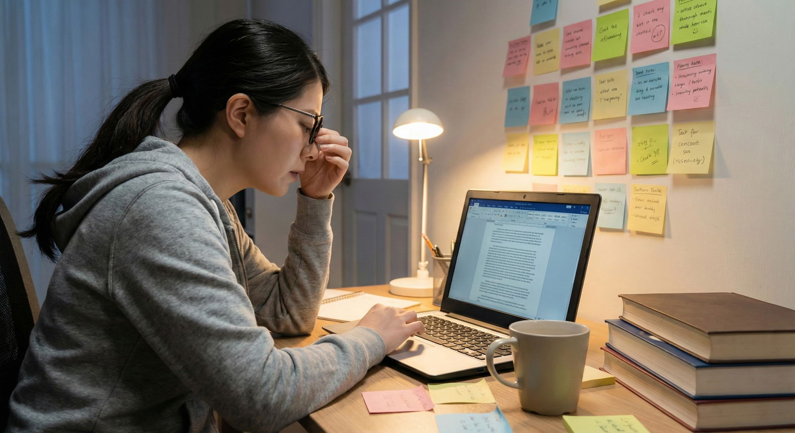 Medical student editing personal statement at night Medical student editing personal statement at night - for Should I Explain Every Weakness in ERAS? When Silence Is Better