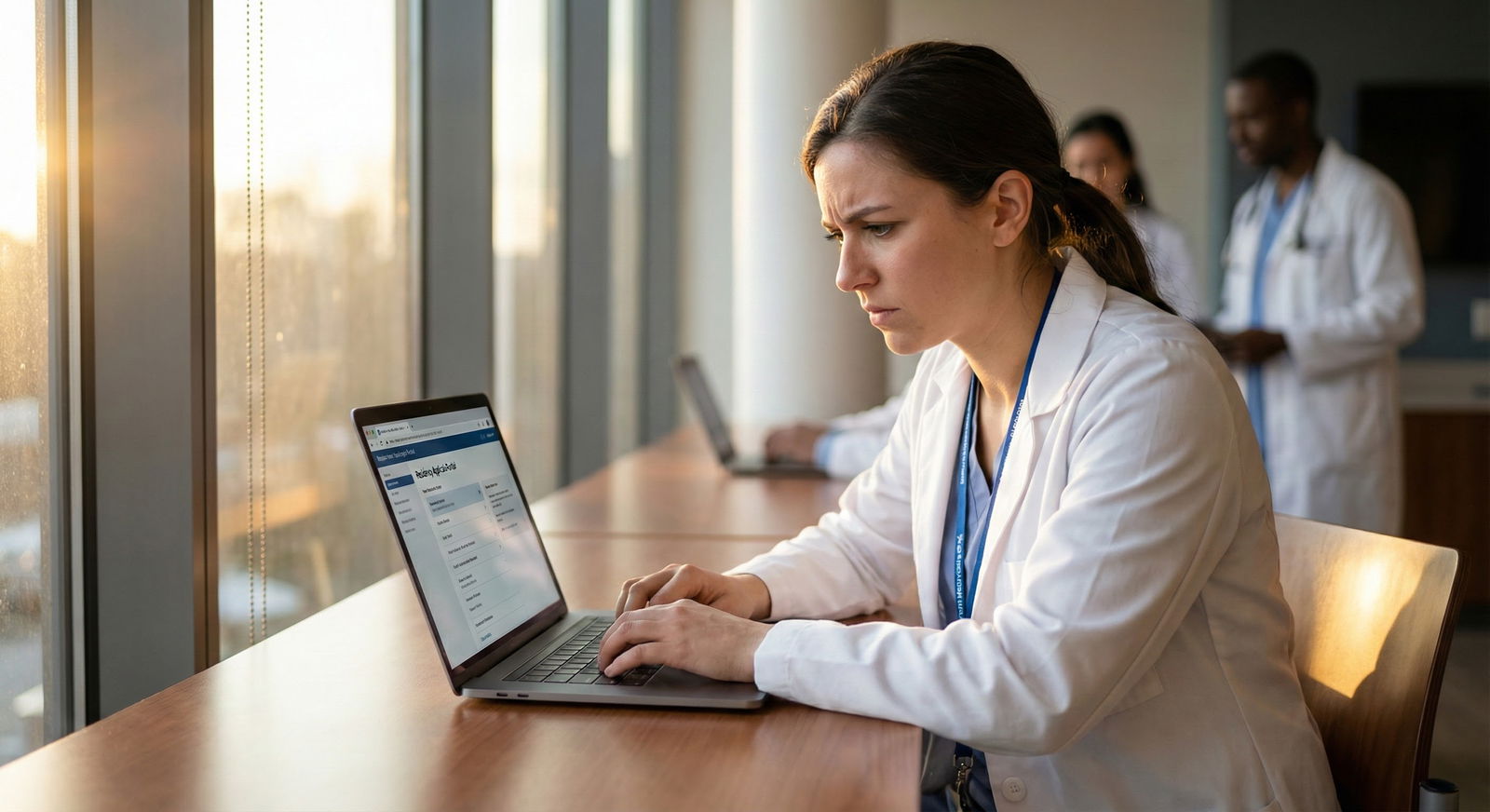 Medical students in a communal study space worriedly working on ERAS applications -  for Terrified to Hit Submit: How Perfect