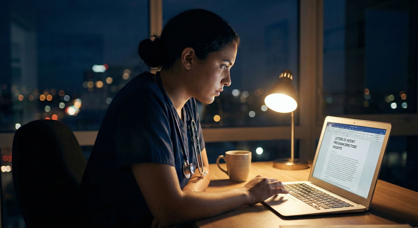Residency program director reviewing applicant emails in a small office -  for Copy-Paste Letter of Intent Red Flags Programs