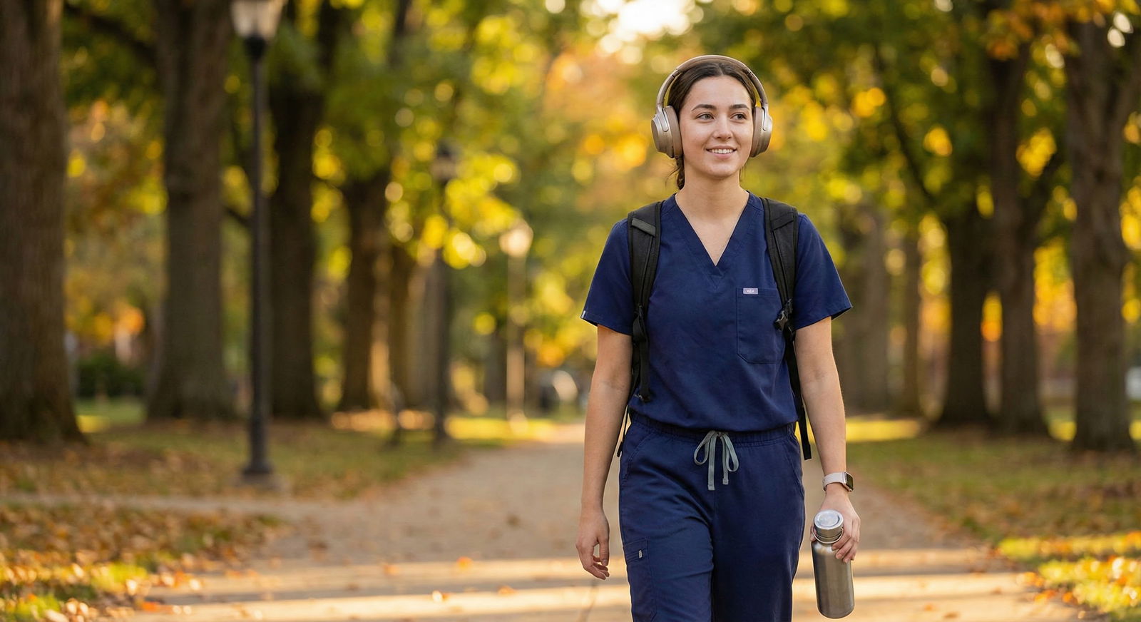 Medical student on a peaceful solo walk -  for Is Studying Every Day Necessary, or Can You Schedule True Off Days?