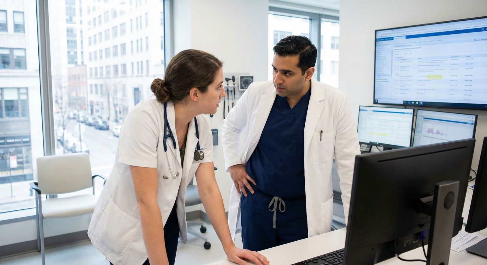 Medical student on late fourth-year rotation discussing plans with resident -  for Last Chance Rotations: Using Late MS4 Bloc