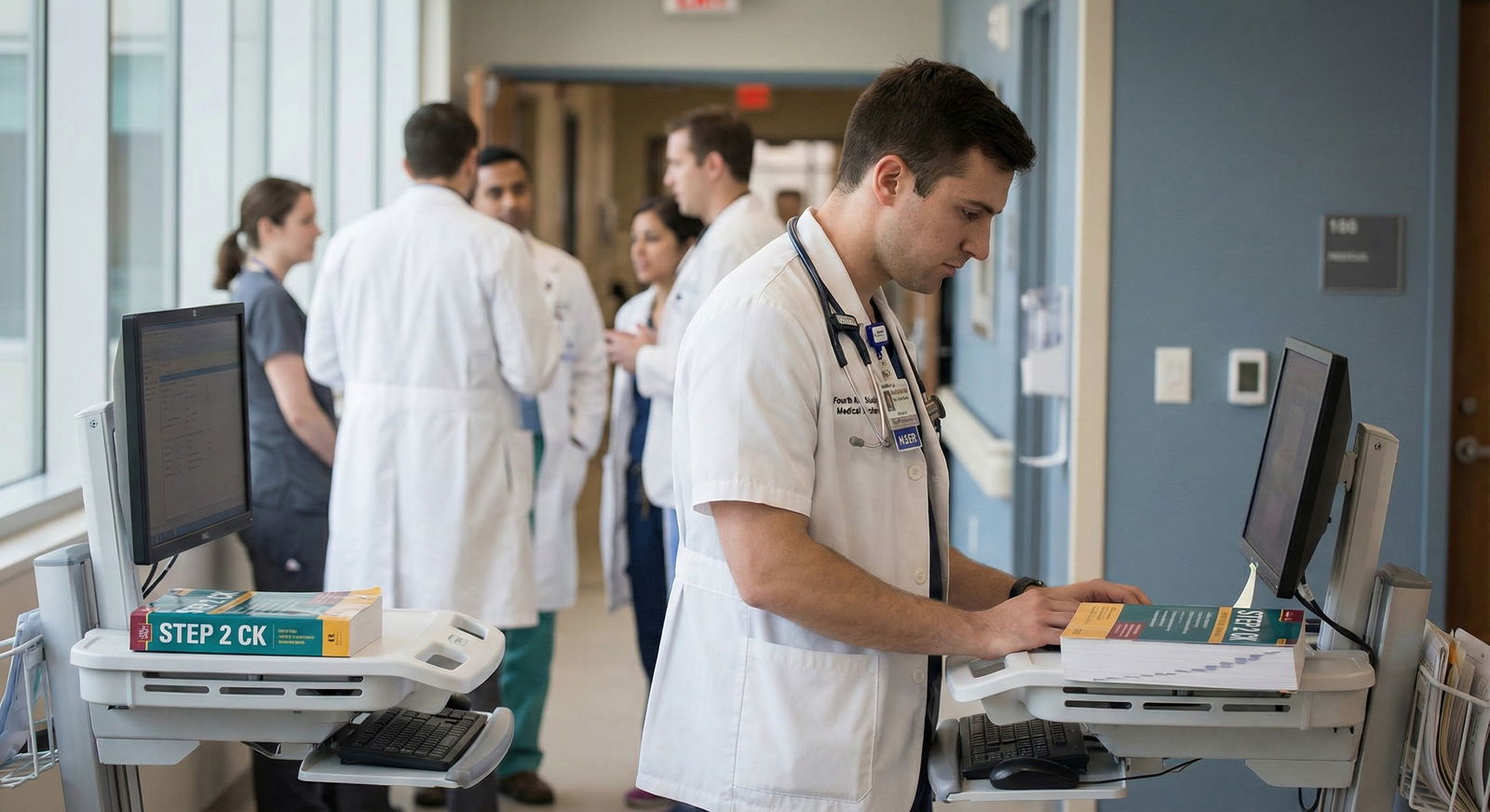 Medical student studying on hospital wards -  for Maximizing Shelf Exams While Still Impressing on the Wards